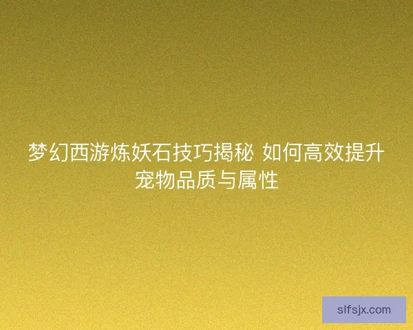 梦幻西游炼妖石技巧揭秘 如何高效提升宠物品质与属性